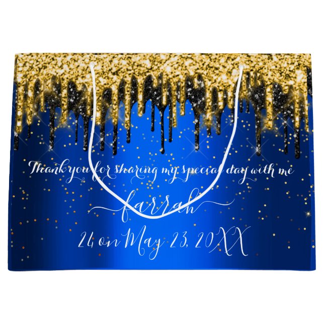 Gold Blue Black Tropfens bevorzugen große Geschenk Geschenktüte (Vorderseite)