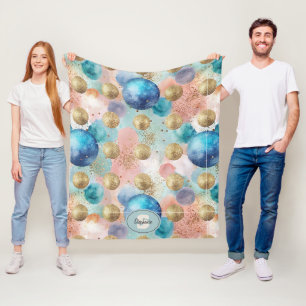 Gold & Blue Circle Muster mit Glitzer Akzenten Fleecedecke