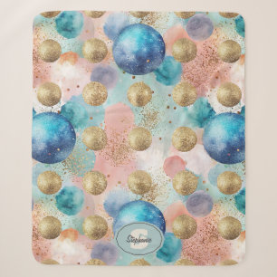 Gold & Blue Circle Muster mit Glitzer Akzenten Sherpadecke