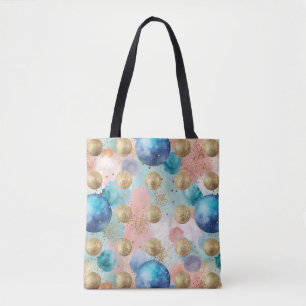 Gold & Blue Circle Muster mit Glitzer Akzenten Tasche