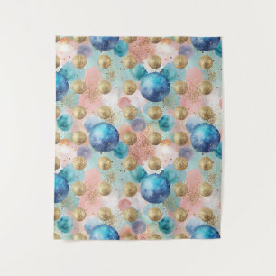 Gold & Blue Circle Muster mit Glitzer Akzenten Wandteppich