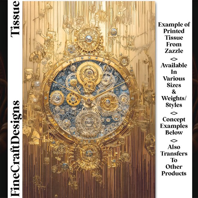 Gold Blue Clock, Gears Screens Cogs DG8 Decoupage Seidenpapier (Von Creator hochgeladen)