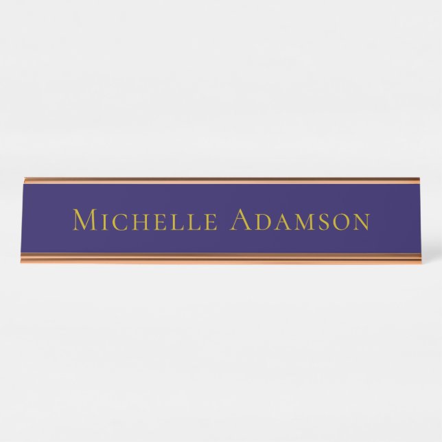 Gold & Blue Color Professional Plain Modern Schreibtischnamensplakette (Vorderseite )