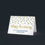 Gold Blue Confetti Anniversary Card Karte<br><div class="desc">Mitarbeiter oder Mitarbeiter Jubiläum Grußkarte in modernen blauen und goldenen Konfetti Muster.</div>