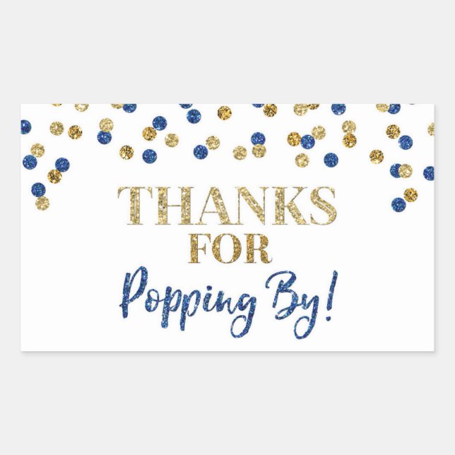 Gold Blue Confetti Danke für Popping By Rechteckiger Aufkleber (Vorderseite)