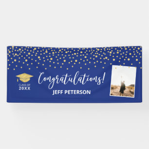 Gold & Blue Confetti Gratulation Abschluss Banner