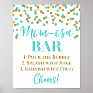 Gold Blue Confetti Mama-osa Bar Sign Baby Dusche Poster