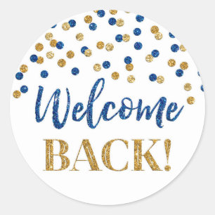Gold Blue Confetti Welcome Back Round Sticker