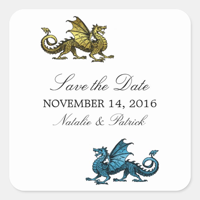Gold Blue Dragon Enregistrer les stickers Date (Devant)