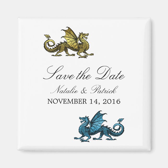 Gold Blue Dragon speichert das Datum Magnet (Vorne)