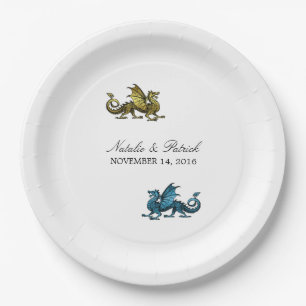 Gold Blue Dragon Wedding Paper Teller