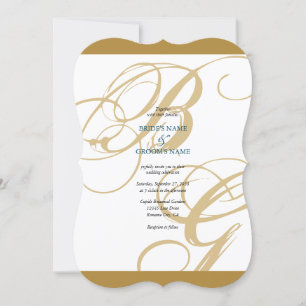 Gold Blue Elegant Script Monogram Wedding Einladung