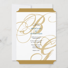 Gold Blue Elegant Script Monogram Wedding Einladung