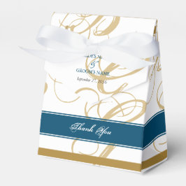 Gold Blue Elegant Script Monogram Wedding Geschenkschachtel