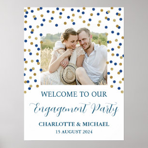 Gold Blue Engagement Party Custom 18x24 Foto Poster