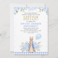 Gold Blue Floral Peter Rabbit Baptême Invitation