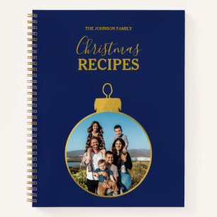 Gold Blue Foto Ornamente Weihnachts Rezept Notizbuch