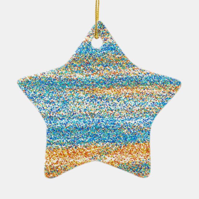 Gold Blue Glitzer Abstrakt Keramik Ornament (Vorne)