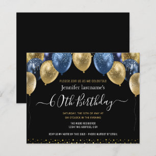 Gold Blue Glitzer Balloons 60. Geburtstag