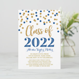 Gold Blue Glitzer Confetti Graduation Party 2022 Einladung