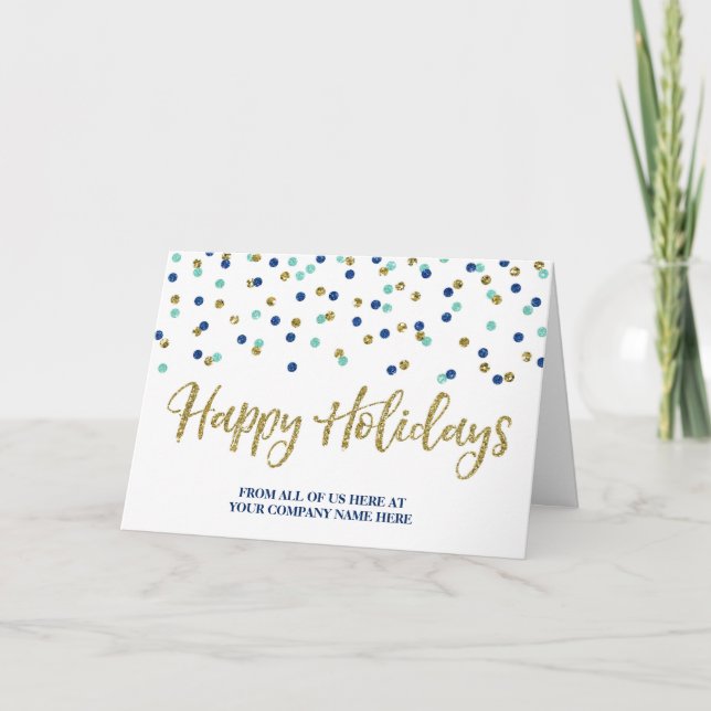 Gold Blue Glitzer Confetti Weihnachten im Unterneh (Vorderseite)