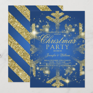 Gold & Blue Glitzern Snowflake Weihnachten Weihnac Einladung