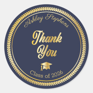 Gold   Blue Grad Cap Class 2023 Vielen Dank Runder Aufkleber