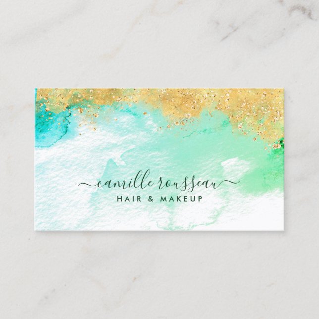Gold Blue Green Modern Watercolor Visitenkarte (Vorderseite)