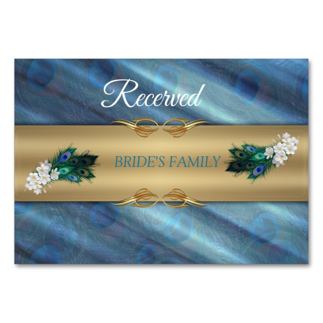 GOLD Blue-Green-Peacocks auf Emerald Green Tischnummer (Vorderseite)