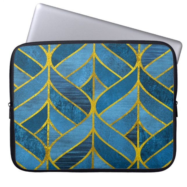Gold Blue Grunge Muster Laptopschutzhülle (Vorderseite)