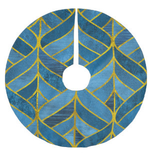Gold Blue Grunge Muster Polyester Weihnachtsbaumdecke