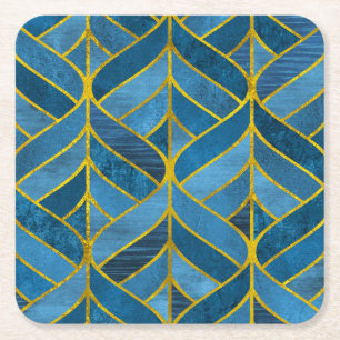 Gold Blue Grunge Muster Rechteckiger Pappuntersetzer