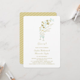 Gold Blue Hearts Champagne Cheers Chic Verlobung Einladung