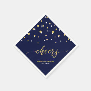Gold & Blue Hexagon Confetti Cheers Custom Party Serviette