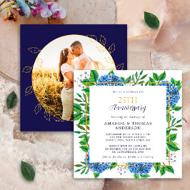 Gold Blue Hydrangea 25. Hochzeitstag Foto Jubiläum Einladung
