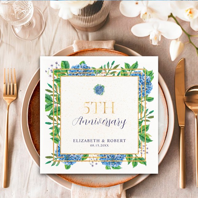 Gold Blue Hydrangea 5. Hochzeitstag Serviette (Von Creator hochgeladen)