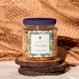 Gold Blue Hydrangea Party zum 10. Jahrestag der Ho Quadratischer Aufkleber