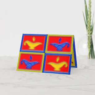 Gold & Blue Lamps Diwali Card Karte