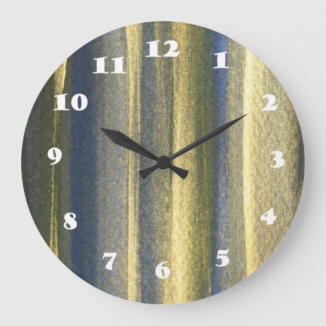 Gold Blue Lines Round (Large Wall Clock) Große Wanduhr (Vorderseite)