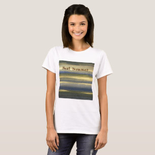 Gold Blue Lines T-shirt de base pour femmes, blanc