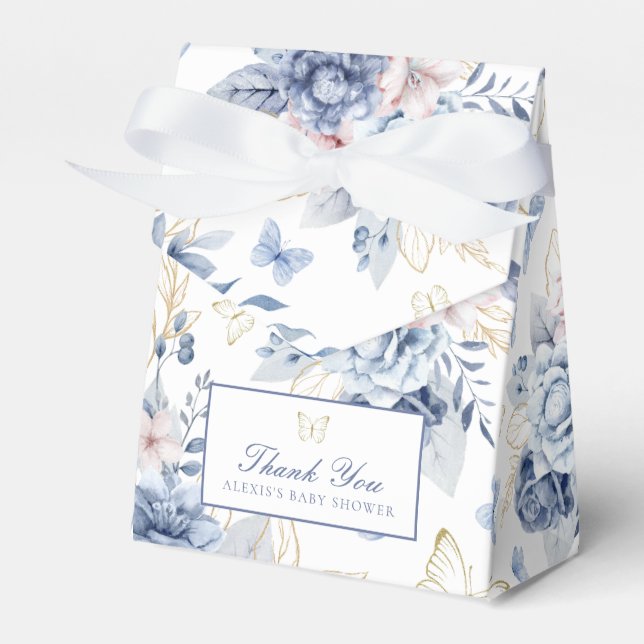 Gold & Blue Little Butterflies Boy Baby Dusche Geschenkschachtel (Vorderseite)