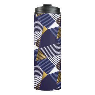 Gold Blue Luxe: Geometrisches nahtloses Muster Thermosbecher