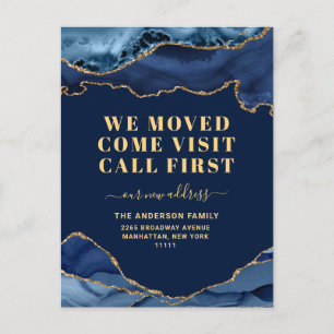 Gold Blue Marble Neue Ankündigung zur Adressenvers Postkarte