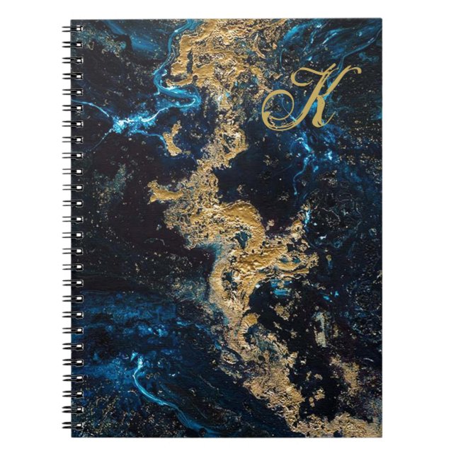 Gold Blue MARBLE Spiral Notebook anpassen Notizblock (Vorderseite)