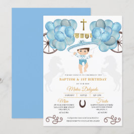 Gold & Blue Mexican Baby Boy Charro Taufe Einladung