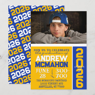 Gold & Blue Modern Graduation Photo Invitation