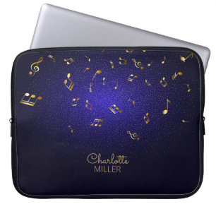 Gold-Blue-Musiknoten und Individuelle Name Laptopschutzhülle