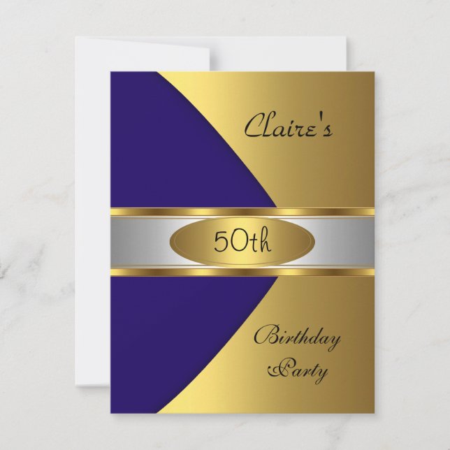 Gold Blue Navy Invitation 50e fête d'anniversaire (Devant)