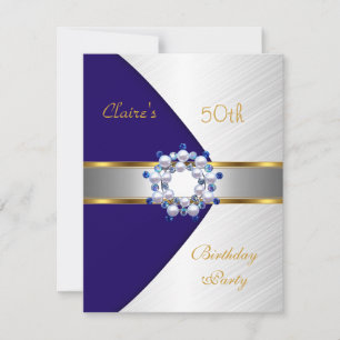 Gold Blue Navy Invitation blanc 50e anniversaire f