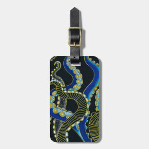Gold Blue Octopus Tentacis Grau Schwarz Gepäckanhänger